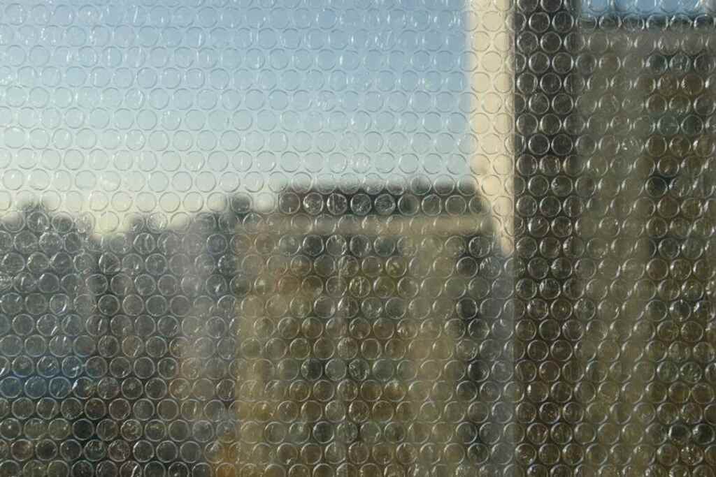 City view from a window with numerous circles resembling bubble wrap in Columbus, OH 