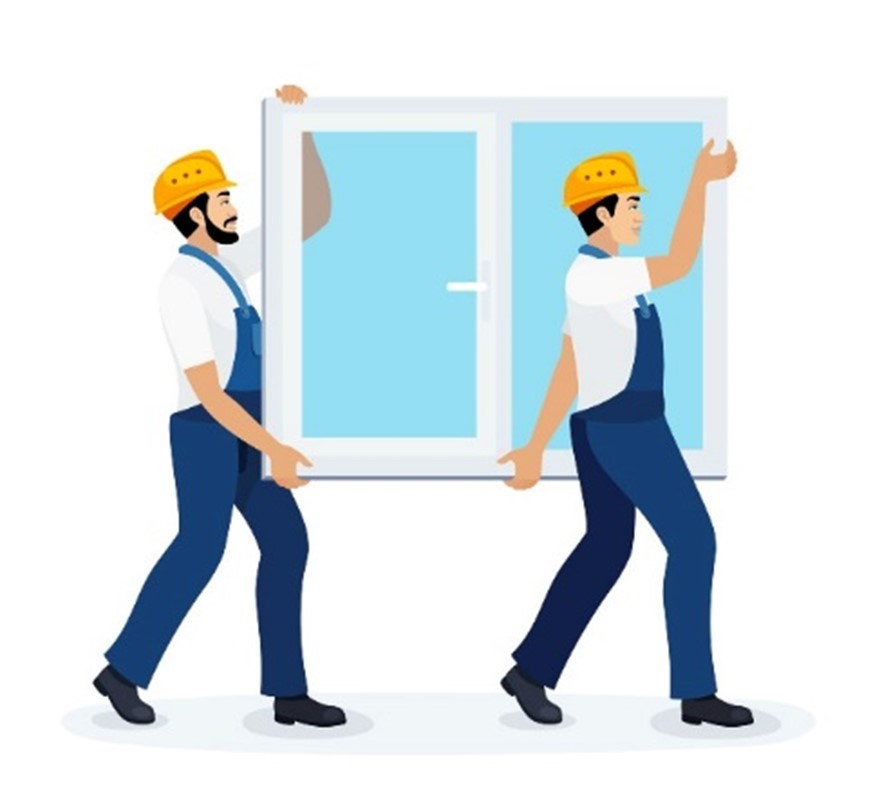 A couple of men carrying a window